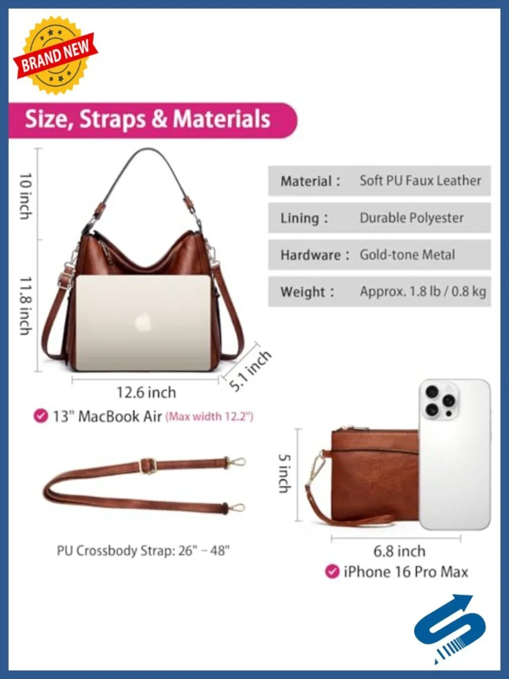 Hobo Bag with Wallet Set, Faux Leather Large Tote, Detachable Crossbody Strap